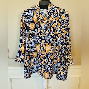 Multiples NWT 3X Wire Collar Button Down Navy Floral Blouse Top Jacket Shacket